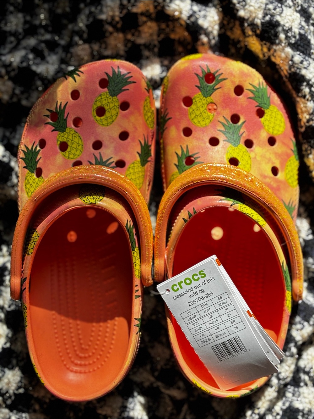 CROCS Pineapple Print Kids Clogs in Orange and Yellow